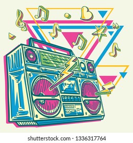 Music design - funky colorful drawn boom box