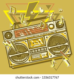 Music design - funky colorful drawn boom box
