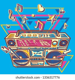 Music design - funky colorful drawn boom box