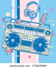 Music design - funky colorful drawn boom box