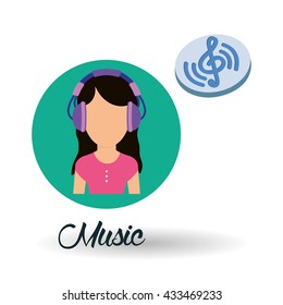 Music design. girl icon.  White background , vector