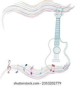 Music Design. Guitar with musical wave on a white background. For concerts, music, presentations, certificates.