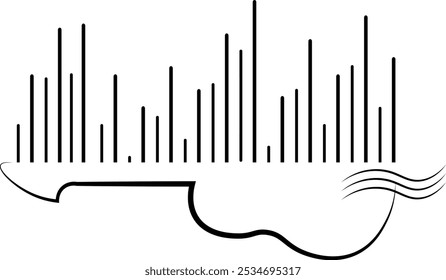 Music design. Horizontal sound wave and electric guitar. For concert, music, stickers, t-shirts. 