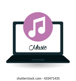 Music design. laptop icon.  White background , vector