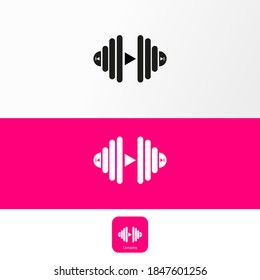 Music design logo with sound wave style and play button. used for application logos of music and technology-related applications - Vector Logo