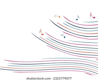 Diseño musical. Ola musical y notas sobre un fondo blanco. Para conciertos, música, presentaciones, certificados.