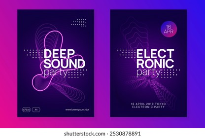 Music Design. Night Club Festival Graphic. Concert Vector. Dj Flyer. Violet Party Background. Psychedelic Beat Invitation. Blue Sound Banner. Green Music Design