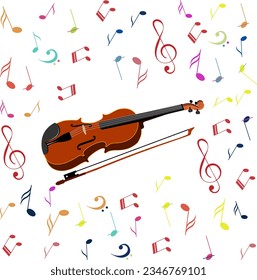 Music Design. Music notes and violin on a white background. For concert, music, stickers, t-shirts.