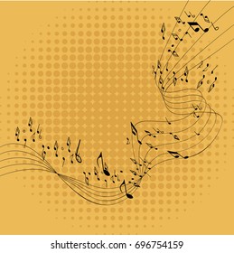 Music design sketch on retro background.