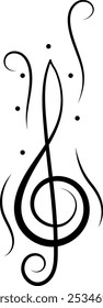 Music design. Treble clef, circles and curls. For concert, music, stickers, t-shirts.