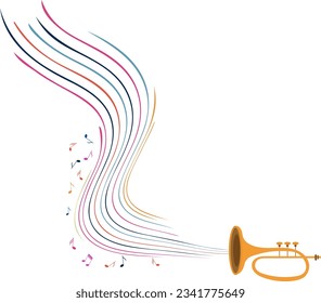 Music Design. Trumpet and big musical wave. For concerts, music, presentations, certificates.