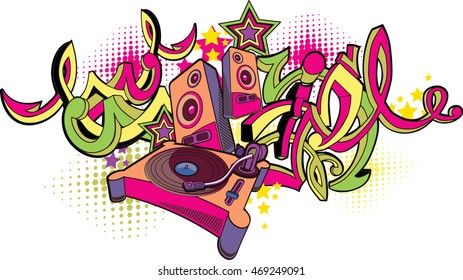 Music design - turntable and graffiti arrows