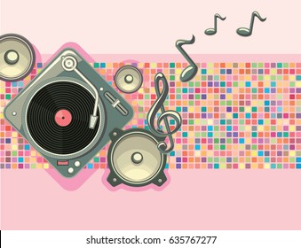 Music design - turntable, notes and speakers