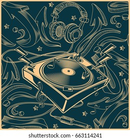 Music design - turntable on graffiti background