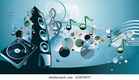 Music design - turntable, speaker and notes