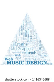 Music Design word cloud. Wordcloud made with text only.
