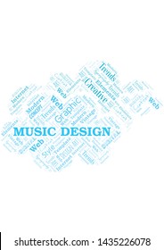 Music Design word cloud. Wordcloud made with text only.