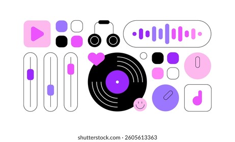 Music and digital sound. Modern flat illustration. Geometric pattern style. Vector file.