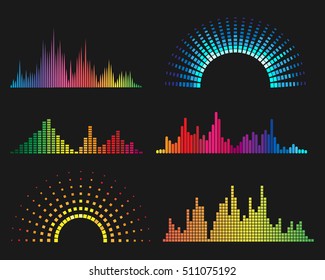 Formas de onda digitais de música. Ilustração vetorial de ondas sonoras do equalizador