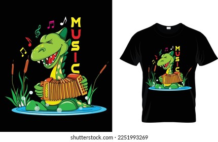 Music dinosaur t-shirt design.Colorful and fashionable t-shirt design for man and women.