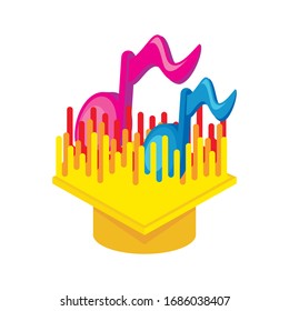 Music Diploma - education icon vector. with graduate cap, music wave and music note symbol. 