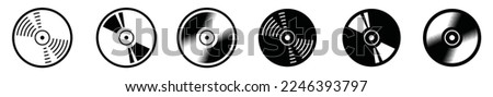 Music disc cassette icon set. CD or DVD cassette icon symbol. Vinyl record sign. Compact disc for apps and websites, vector illustration