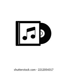 Music disc with cover icon in black flat glyph, filled style isolated on white background