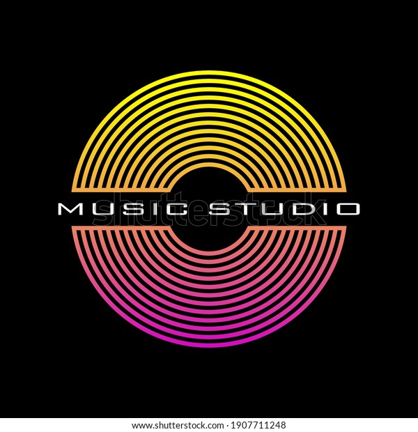 Music disc logo for a recording\
studio. Vinyl record poster. Cover for the music album.\
Vector.