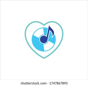 music disc with music note inside heart love vector icon logo design template for podcast, channel, application and digital sound streaming provider industry