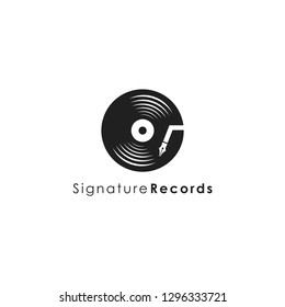 Music disc pen signature logo icon vector template on white background