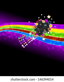 Music disco flayer for dancing event  with rainbow.