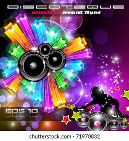 Music Disco Flyer for Dancing Event Posters with Rainbow Colours