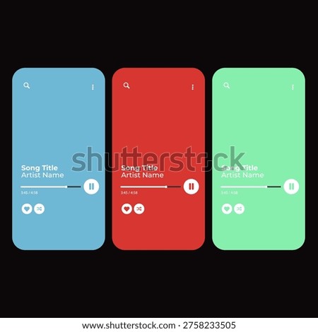 Music Display Theme: Music Platform Sample. Spotify Display template. Joox. Apple. Iphone. Google Music. SoundCloud. YouTube Music. Iphone. Android. UI. UX. User interface user experience. TikTok. Song player interface with frame for song cover