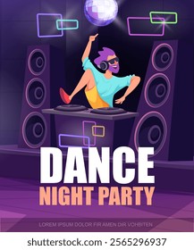 music dj. dance night party invitation poster with place for text. vector template