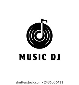 Music dj icon logo with vinyl disc and note concept idea