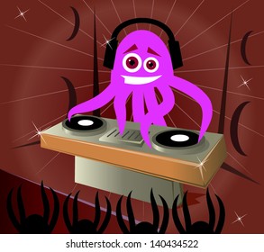 Music DJ octopus on the Record Decks