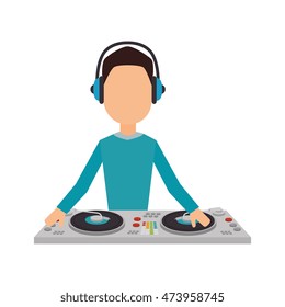 music dj party avatar with turntables profession technology device