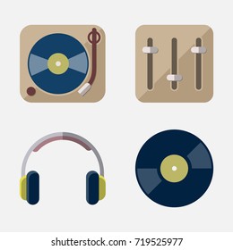 Music DJ Turntable Icons Set Flat Design
