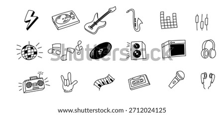 music doodle icon bundle hand drawing instrument disco rock song