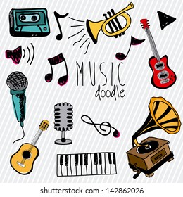 music doodle icons over white background vector illustration