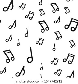 Music doodle icons seamless pattern. Hand drawn musical notes texture background.