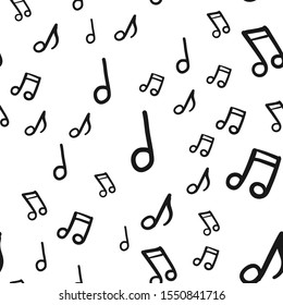 Music doodle icons seamless pattern. Hand drawn musical notes texture background.