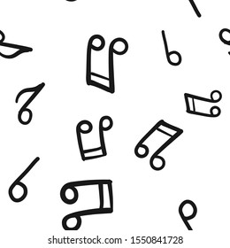 Music doodle icons seamless pattern. Hand drawn musical notes texture background.