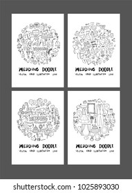 Music doodle illustration circle form on a4 paper wallpaper background line sketch style set