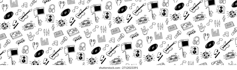 música doodle sem costura padrão esboço mão desenho som sistema melodia