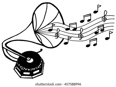 Music doodle. Set of vector music note and gramophone doodle, hand drawing
