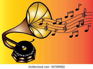 Music doodle. Set of vector music note and gramophone doodle, hand drawing