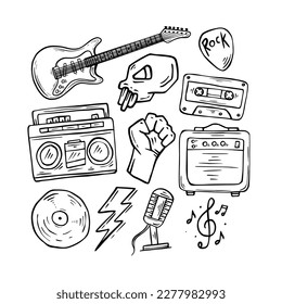 Music doodle symbol art element collection with hand drawn style concept