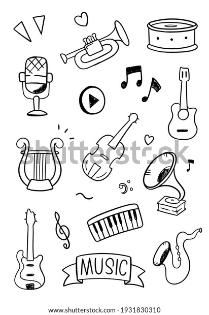 Music\
doodle vector illustration. Drawing design\
concept