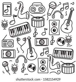 Music  doodle vector illustration. Set of music related vector illustration with cute line design